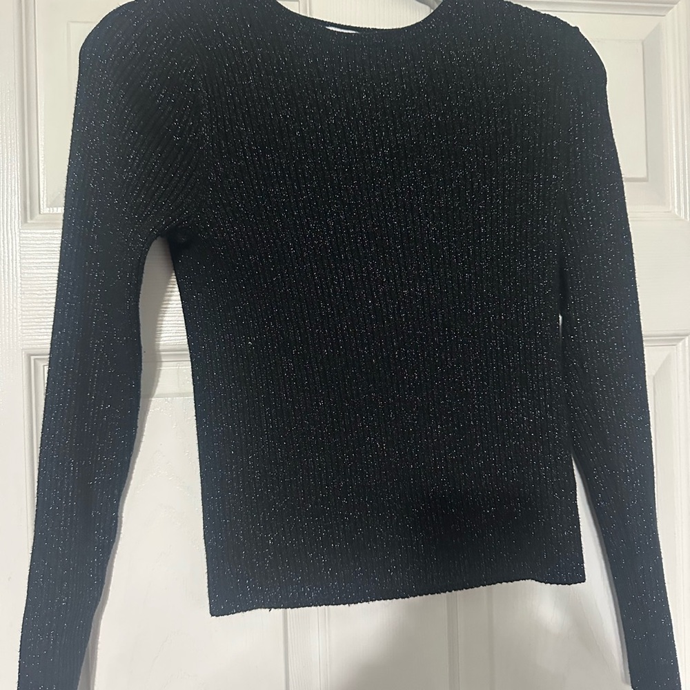 Old Navy Black Metallic Ribbed Long Sleeve Top